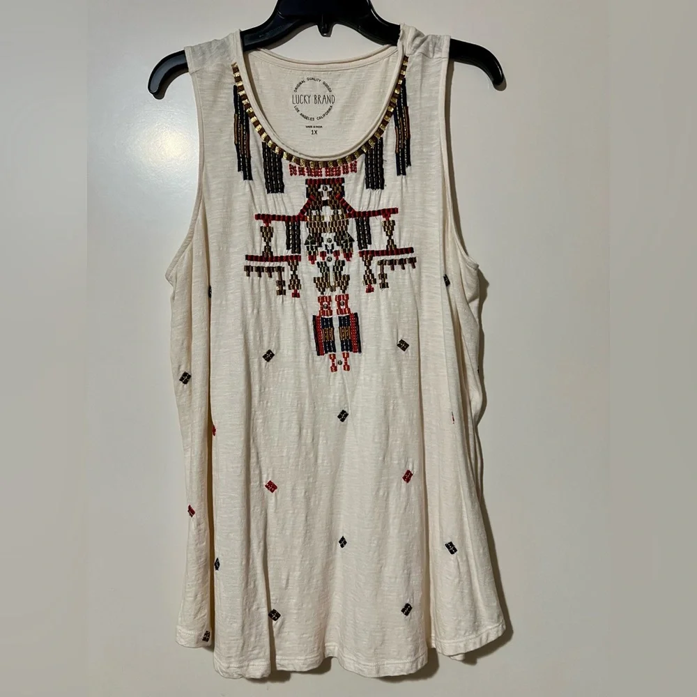 Lucky Brand Women's Boho Embroidered Tank Top